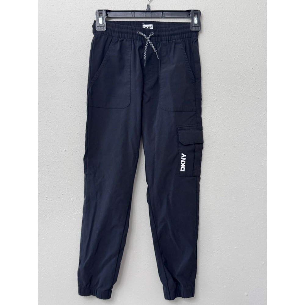 DKNY Boys Black Cargo Jogger Pants Size M 10/12 Elastic Waist Drawstring‎ Preppy